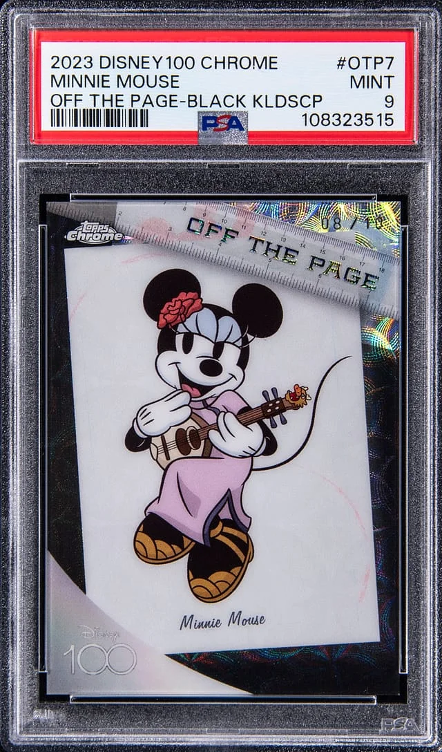 2023 Topps Chrome Minnie Mouse Disney 100 Off The Page Black Kaleidoscope #OTP-7 card image