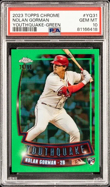 2023 Topps Chrome Nolan Gorman Youthquake Green #Yq31 card image