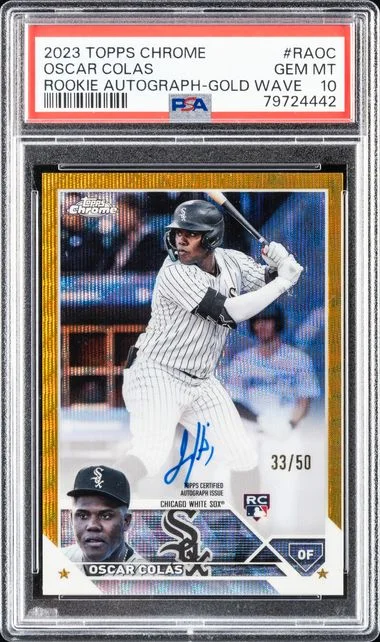 2023 Topps Chrome Oscar Colas Autograph Gold Wave #RAOC card image
