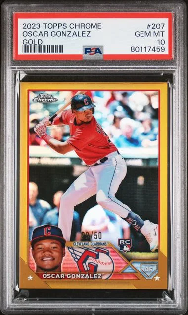 2023 Topps Chrome Oscar Gonzalez Gold #207 card image