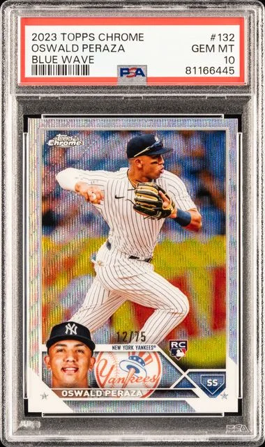 2023 Topps Chrome Oswald Peraza Blue Wave #132 card image