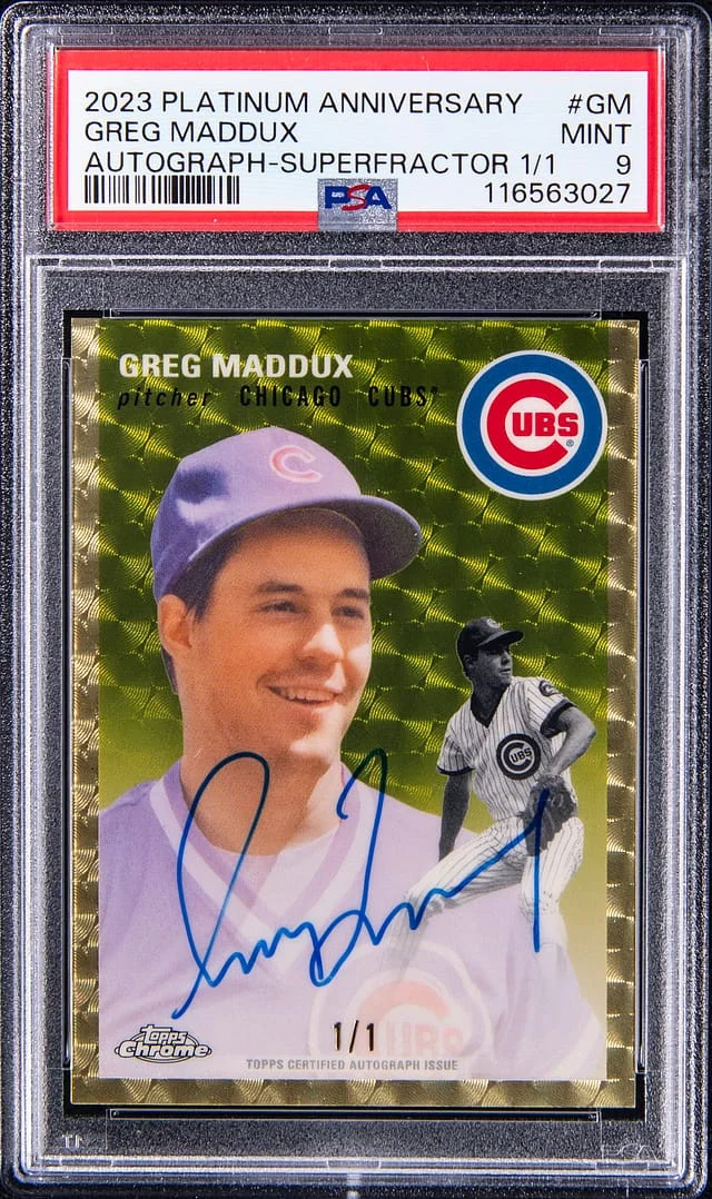 2023 Topps Chrome Platinum Anniversary Greg Maddux Autograph Superfractor #CPA-GM card image
