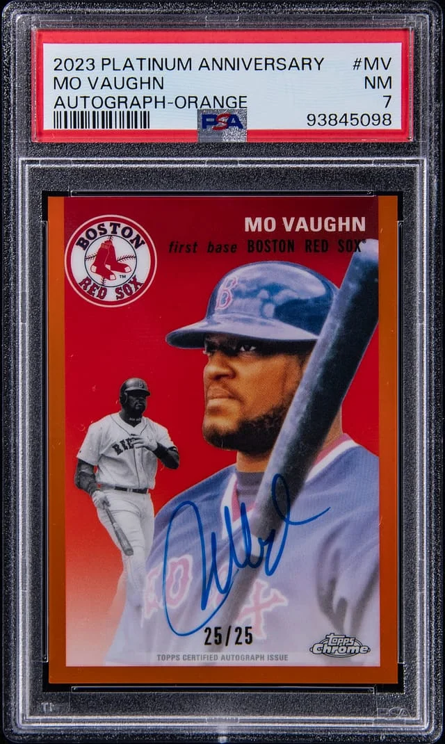 2023 Topps Chrome Platinum Anniversary Mo Vaughn Autograph Orange #CPA-MV card image