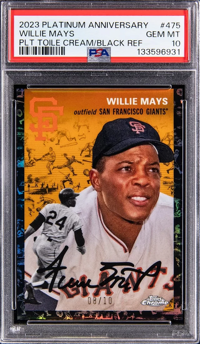 2023 Topps Chrome Platinum Anniversary Willie Mays Toile Cream/Black Refractor #475 card image