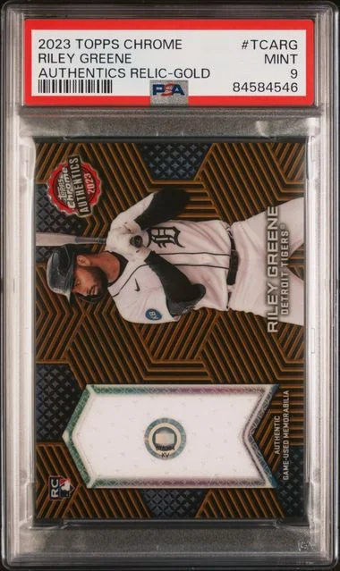 2023 Topps Chrome Riley Greene Topps Chrome Authentics Relic Gold #TCARG card image