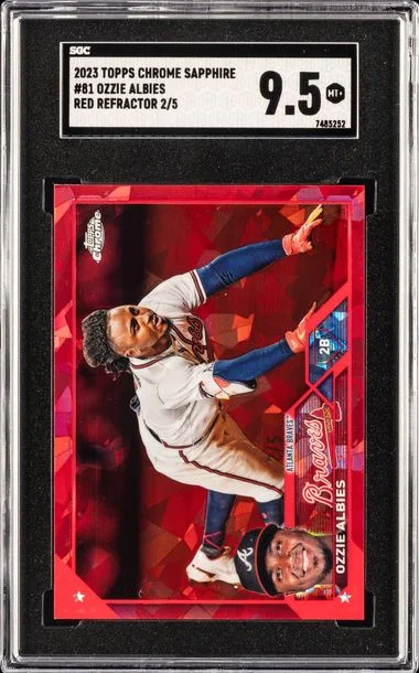 2023 Topps Chrome Sapphire 81 Ozzie Albies Red Refractor #2/5 card image