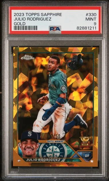2023 Topps Chrome Sapphire Julio Rodriguez Gold #330 card image
