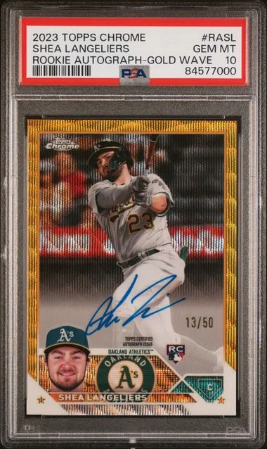 2023 Topps Chrome Shea Langeliers Autograph Gold Wave #RASL card image