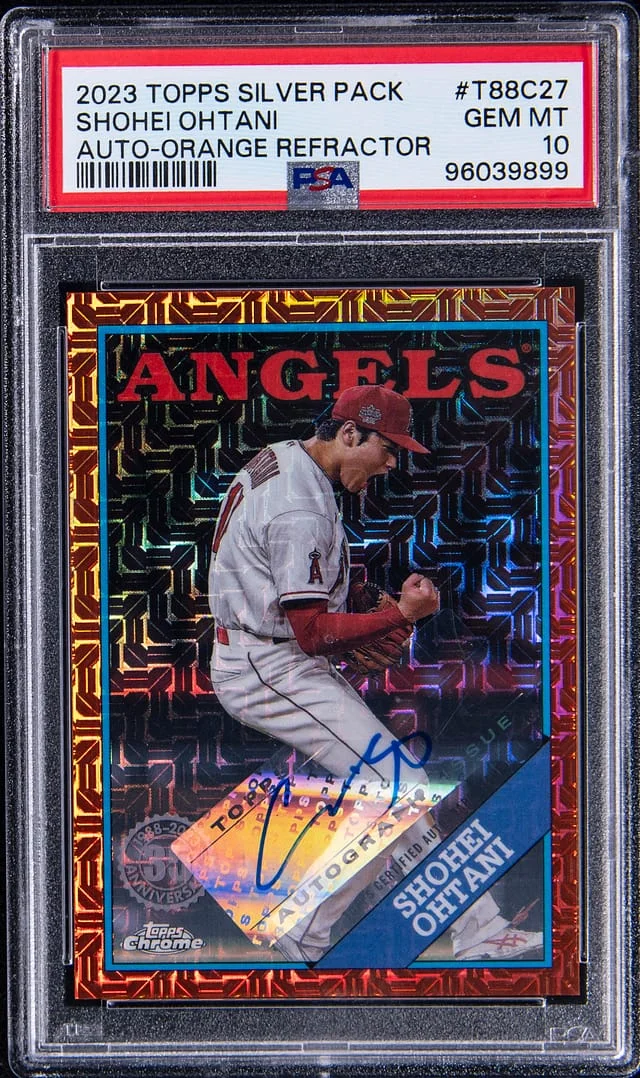 2023 Topps Chrome Shohei Ohtani Silver Pack Autograph Orange Refractor #T88C-27 card image