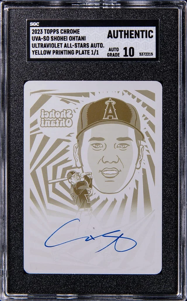 2023 Topps Chrome Shohei Ohtani Ultraviolet All-Stars Autograph Yellow Printing Plate #UVA-SO card image