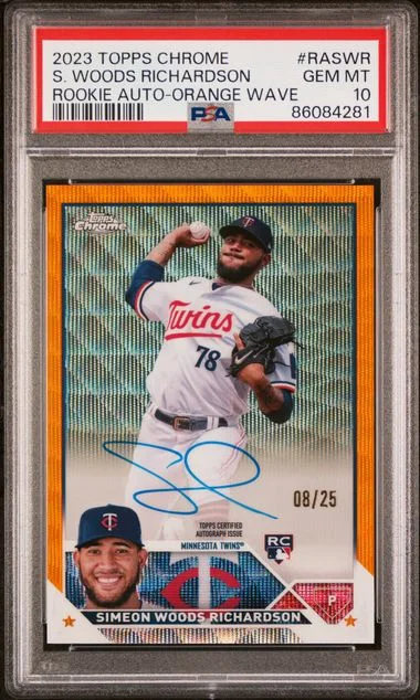 2023 Topps Chrome Simeon Woods Richardson Autograph Orange Wave #RASWR card image