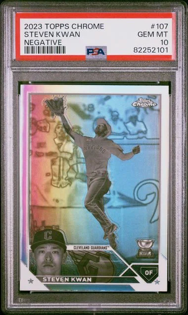 2023 Topps Chrome Steven Kwan Negative #107 card image