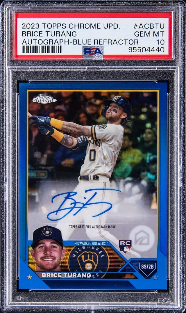 2023 Topps Chrome Update Brice Turang Autograph Blue Refractor #ACBTU card image
