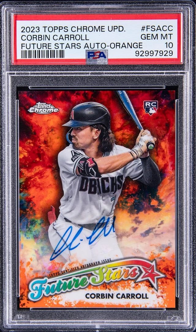 2023 Topps Chrome Update Corbin Carroll Future Stars Autograph Orange Refractor #FSACC card image