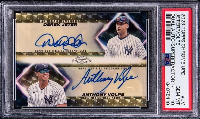 2023 Topps Chrome Update Derek Jeter/Anthony Volpe Dual Autographs SuperFractor #DA-JV card image