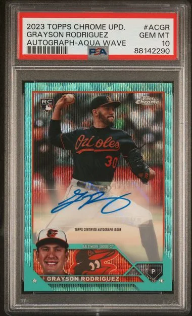 2023 Topps Chrome Update Grayson Rodriguez Autograph Aqua Wave #AC-GR card image