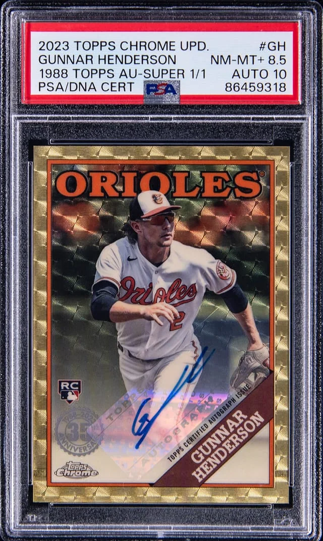 2023 Topps Chrome Update Gunnar Henderson 1988 Topps Autograph SuperFractor #88CA-GH card image