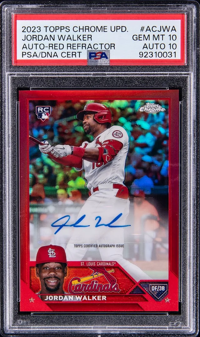 2023 Topps Chrome Update Jordan Walker Autographs Red Refractor #AC-JWA card image