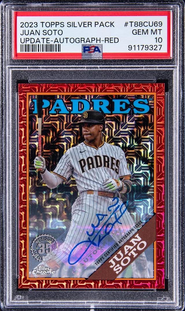 2023 Topps Chrome Update Juan Soto Silver Pack Autograph Red #T88CU69 card image