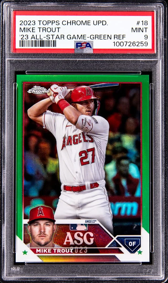 2023 Topps Chrome Update Mike Trout 23 All Star Game Green Refractor #18 card image
