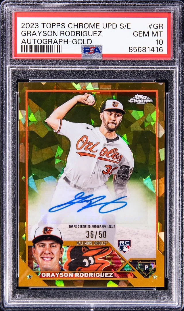 2023 Topps Chrome Update Sapphire Grayson Rodriguez Edition Autograph Gold #USA-GR card image