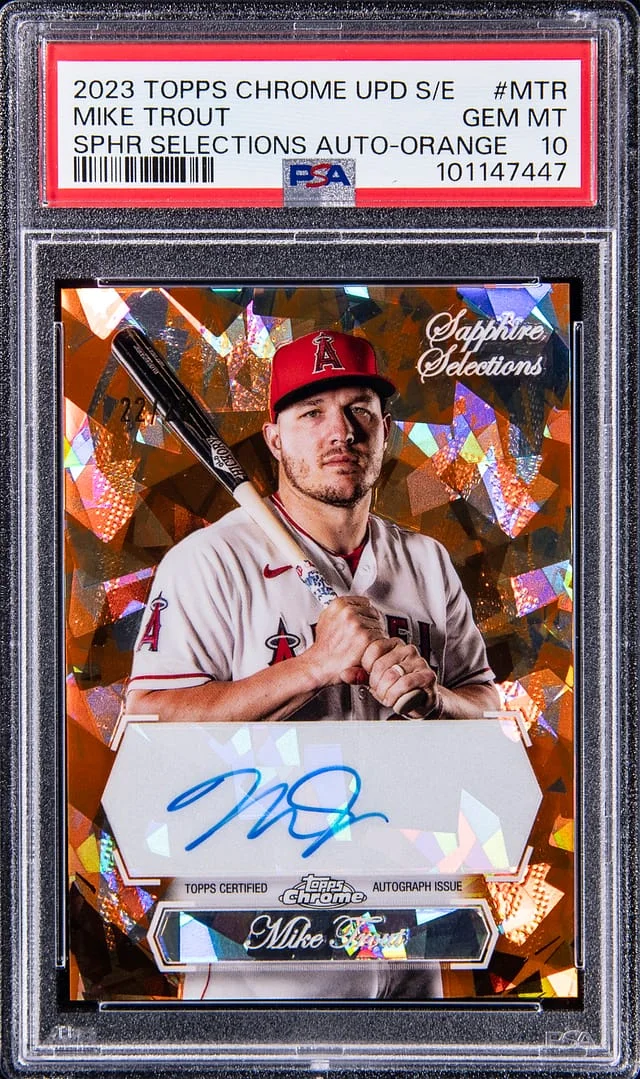2023 Topps Chrome Update Sapphire Mike Trout Edition Sapphire Selections Autographs Orange #USSA-MTR card image