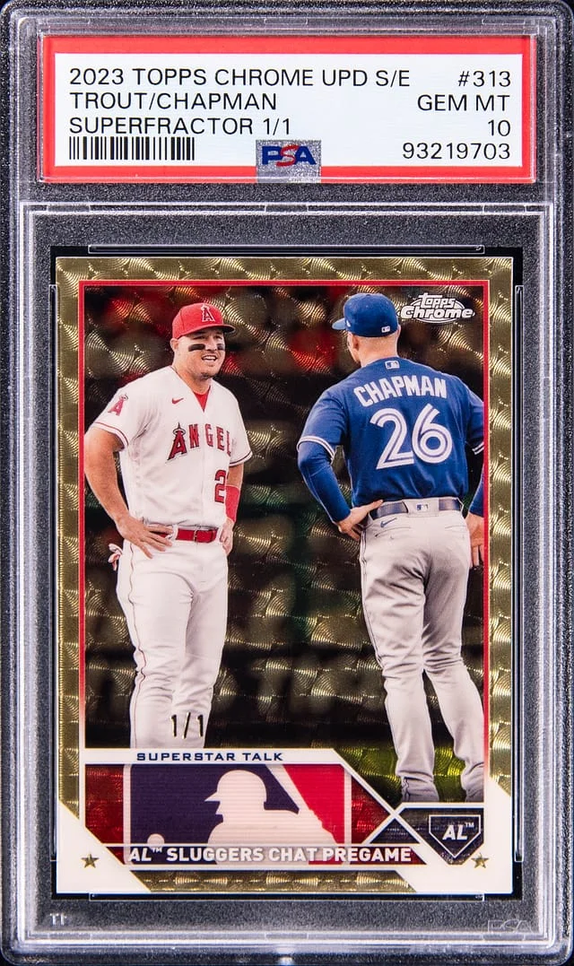 2023 Topps Chrome Update Sapphire Mike Trout/Matt Chapman Edition SuperFractor #313 card image
