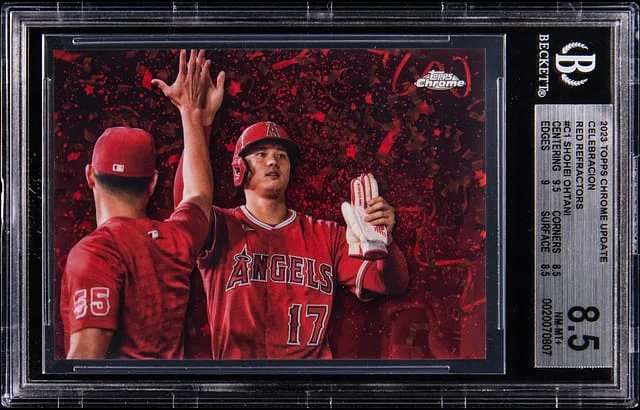2023 Topps Chrome Update Shohei Ohtani Celebracion Red Refractor #C-1 card image