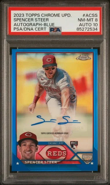 2023 Topps Chrome Update Spencer Steer Autograph Blue #AC-SS card image