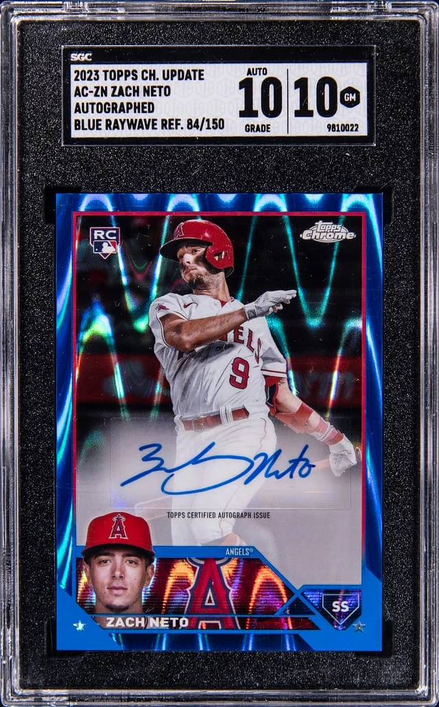2023 Topps Chrome Update Zach Neto Autograph Blue Raywave Refractor #AC-ZN card image