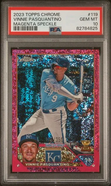 2023 Topps Chrome Vinnie Pasquantino Magenta Speckle #119 card image