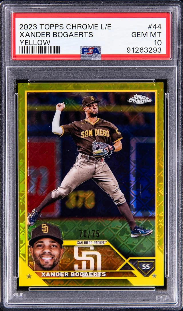2023 Topps Chrome Xander Bogaerts L/E Yellow Logofractor #44 card image