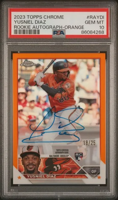 2023 Topps Chrome Yusniel Diaz Autograph Gold Wave #RAYDI card image