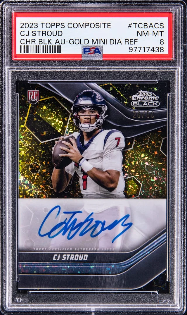 2023 Topps C.J. Stroud Composite Chrome Black Autograph Gold Mini Diamond Refractor #TCBA-CS card image