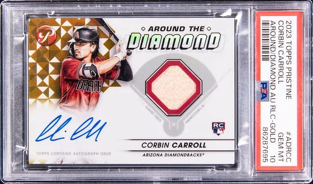 2023 Topps Corbin Carroll Pristine Around Diamond Autograph Relic Gold #ADRCC card image