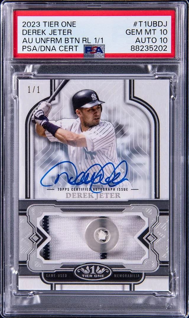 2023 Topps Derek Jeter Tier One Autographs Uniform Button Relic #T1UB-DJ card image