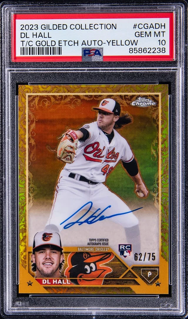 2023 Topps DL Hall Gilded Collection Topps Chrome Gold Etch Autographs Yellow #CGADH card image