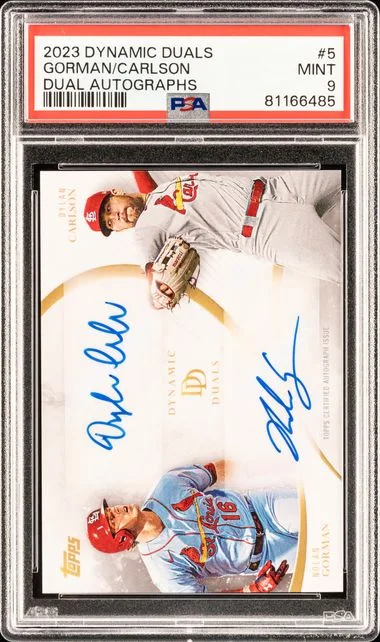 2023 Topps Dylan Carlson/Nolan Gorman Dynamic Duals Dual Autographs #5 card image