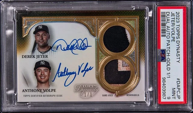 2023 Topps Dynasty Derek Jeter/Anthony Volpe Dual Autograph Patch Gold #DAPC-JP card image