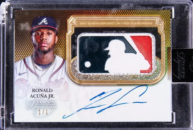 2023 Topps Dynasty Ronald Acuna Jr. Autographed MLB Silhouetted Batter Logo Patch #AMLP-RA card image