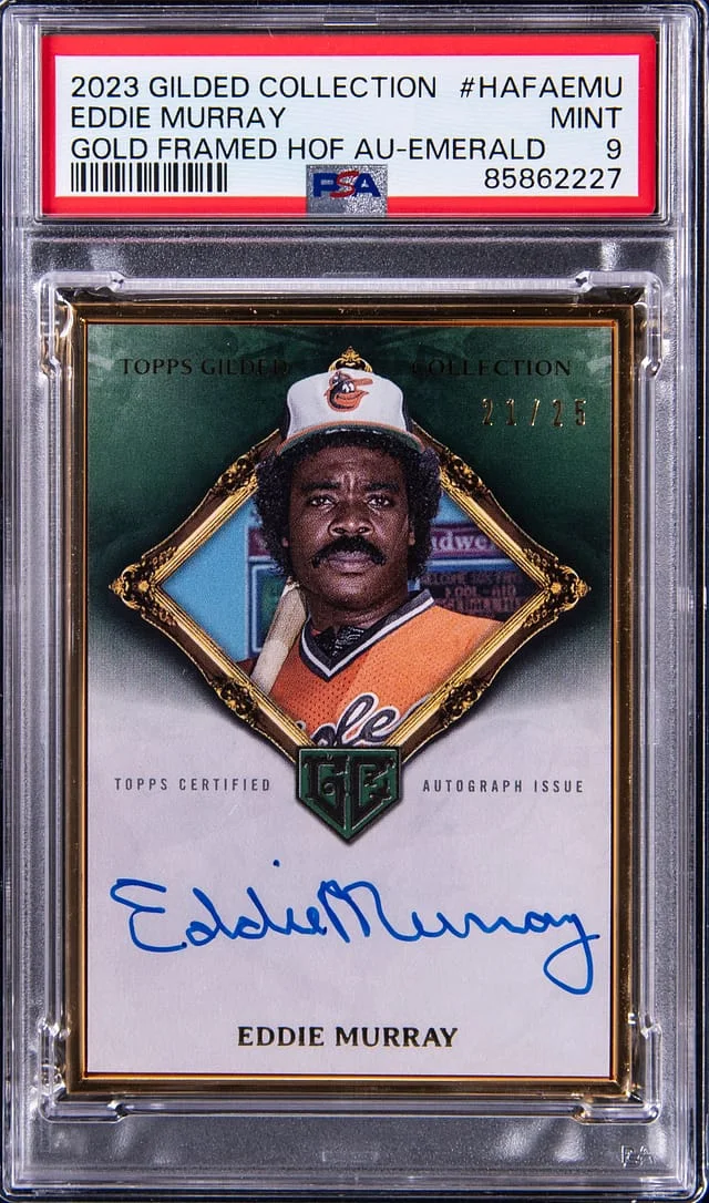 2023 Topps Eddie Murray Gilded Collection Gold Framed Hall of Fame Autograph Emerald #EMU card image
