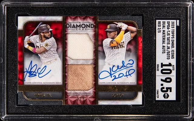 2023 Topps Fernando Tatis Jr./Juan Soto Diamond Icons Dual Material Autograph Red #DPDA-TJS card image