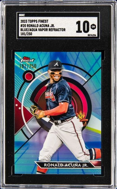 2023 Topps Finest 20 Ronald Acuna Jr. Blue/Aqua Vapor Refractor #181/250 card image