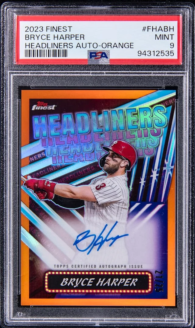2023 Topps Finest Bryce Harper Headliners Autograph Orange #FHA-BH card image