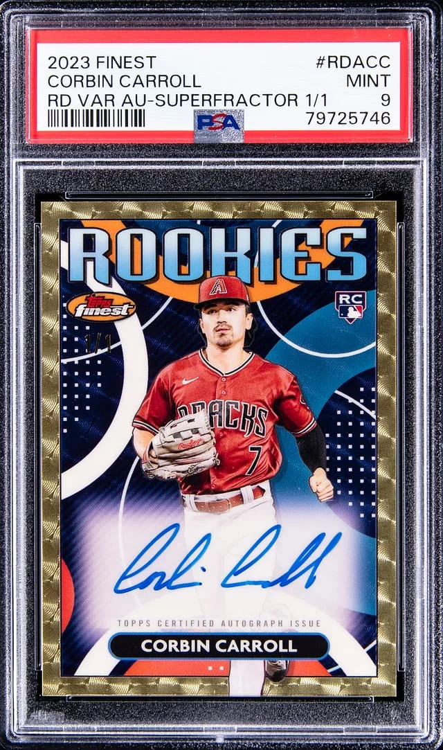 2023 Topps Finest Corbin Carroll Design Variation Autograph Green Wave #RDA-CC card image