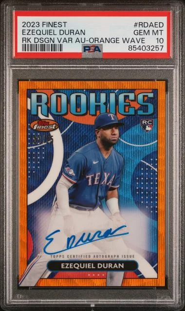 2023 Topps Finest Ezequiel Duran Finest Rookies Design Variation Autographs Orange Wave #RDAED card image