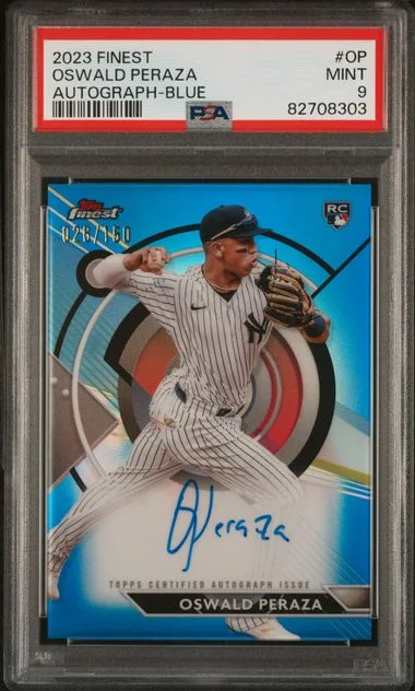 2023 Topps Finest Oswald Peraza Finest Autographs Blue #OP card image
