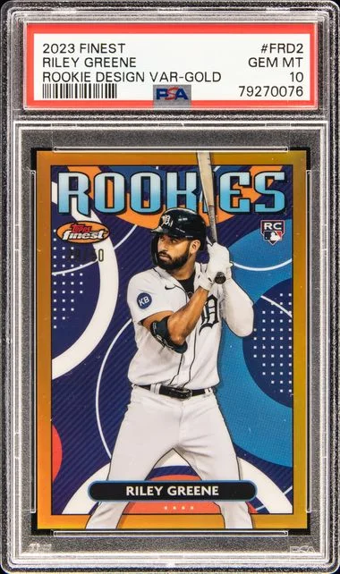 2023 Topps Finest Riley Greene Finest Rookies Design Variations Gold #Frd2 card image