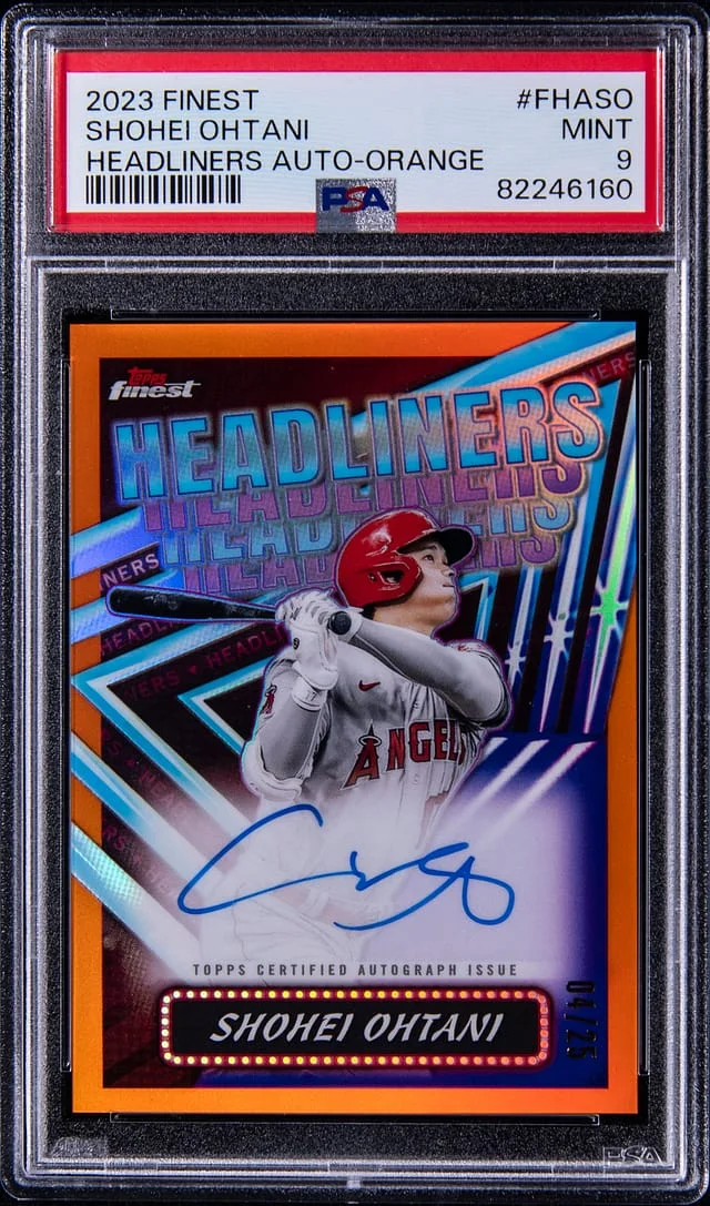 2023 Topps Finest Shohei Ohtani Headliners Autographs Orange Refractor #FHASO card image