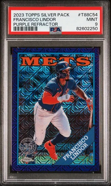 2023 Topps Francisco Lindor Silver Pack 1988 Chrome Promo Purple Refractor #T88C54 card image
